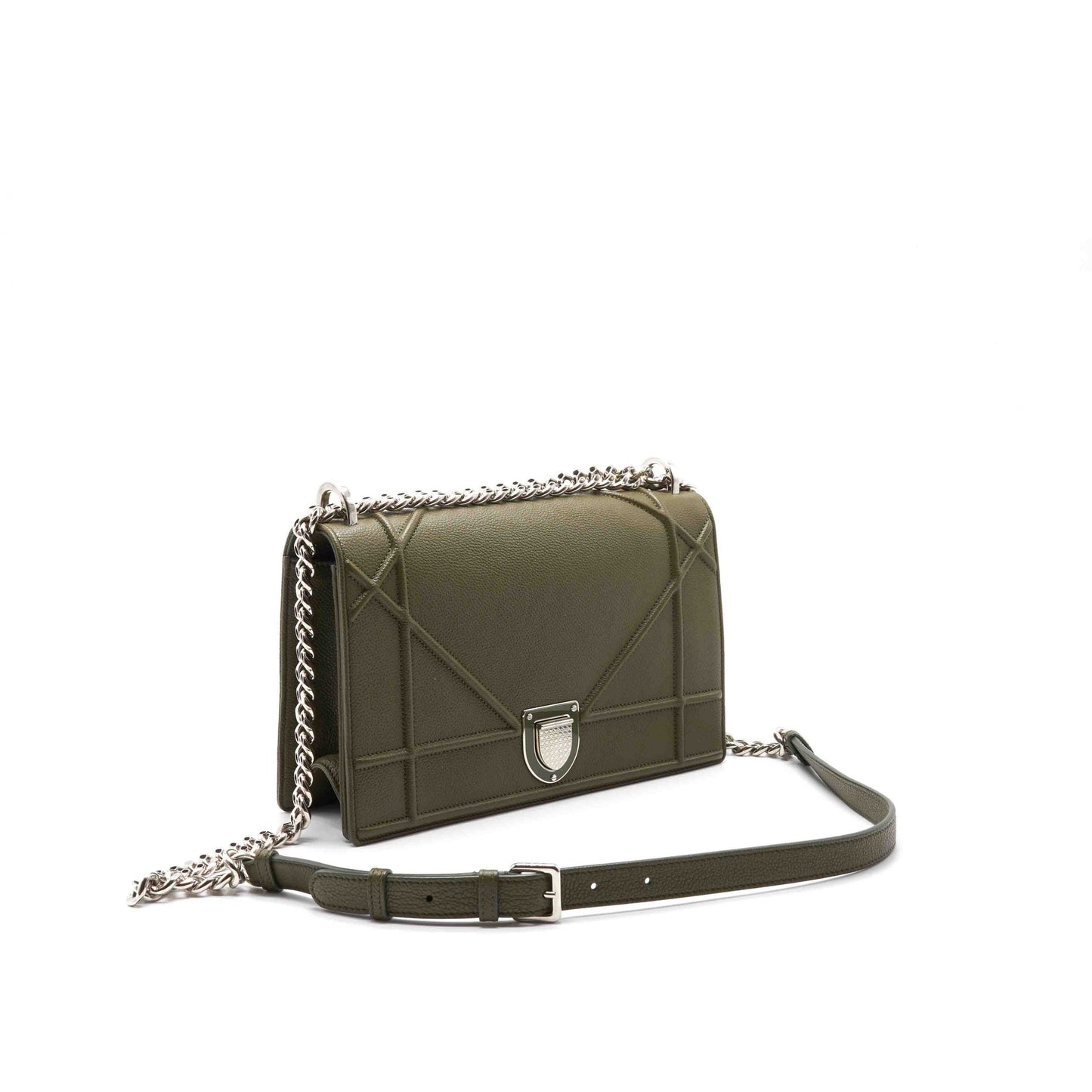 Luxury Dior Olive Leather Medium Luxury Diorama Shoulder Bag