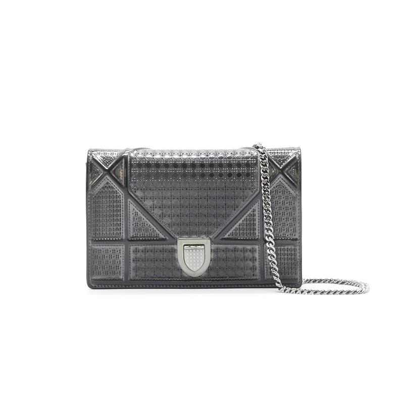 Luxury Dior Metallic Black Micro Cannage Leather Luxury Diorama WOC
