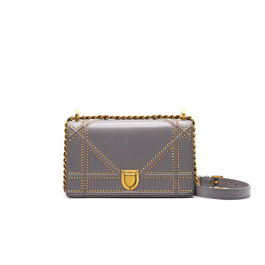 Luxury Dior Luxury Diorama studded Lambskin Small Grey with GHW