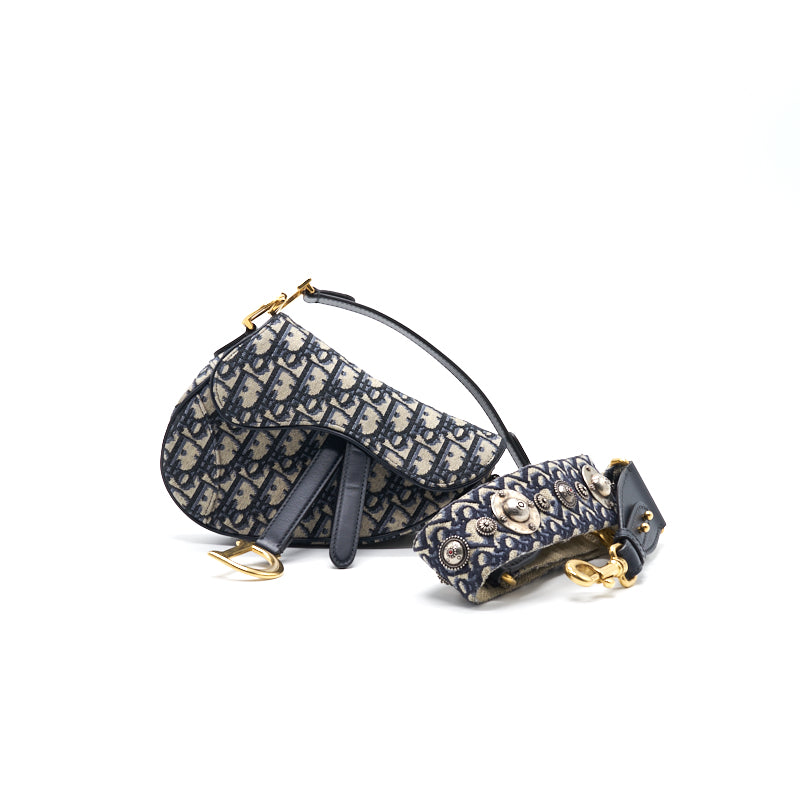 Luxury Dior Oblique Saddle Mini Bag with Strap (sell in a set)
