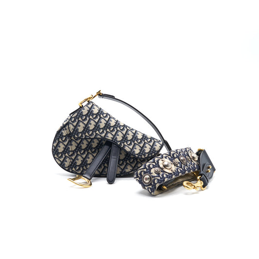 Luxury Dior Oblique Saddle Mini Bag with Strap (sell in a set)