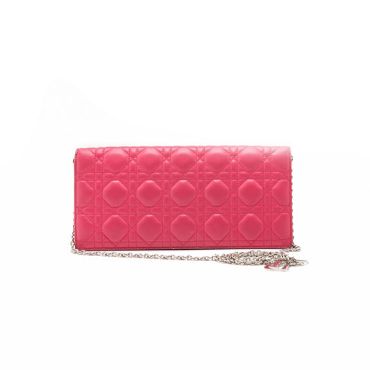 Luxury Dior Pink Cannage Quilted Leather Lady Luxury Dior Chain Clutch