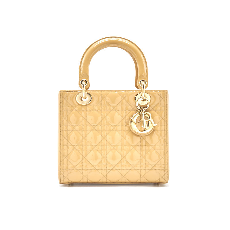 Luxury Dior Beige Patent Leather Medium Lady Luxury Dior Tote Bag