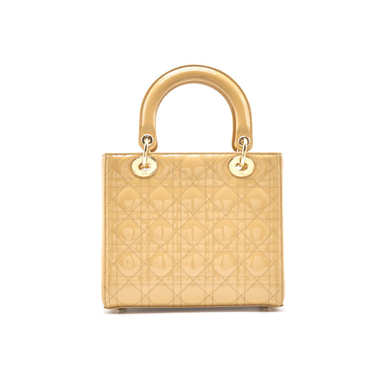 Luxury Dior Beige Patent Leather Medium Lady Luxury Dior Tote Bag