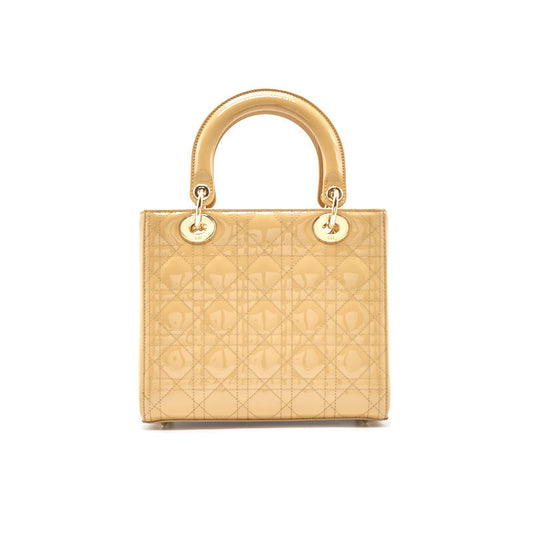 Luxury Dior Beige Patent Leather Medium Lady Luxury Dior Tote Bag