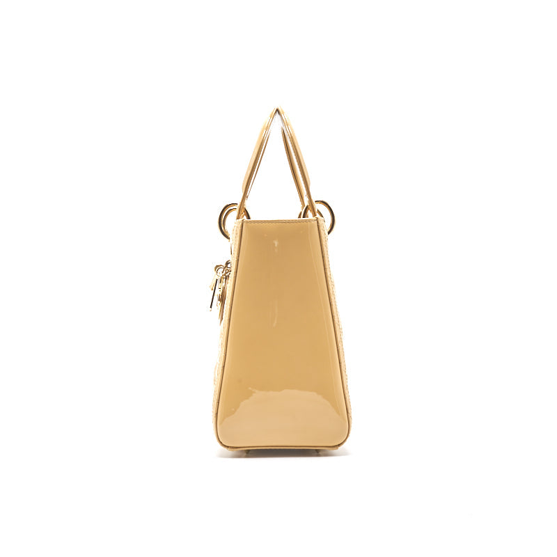 Luxury Dior Beige Patent Leather Medium Lady Luxury Dior Tote Bag