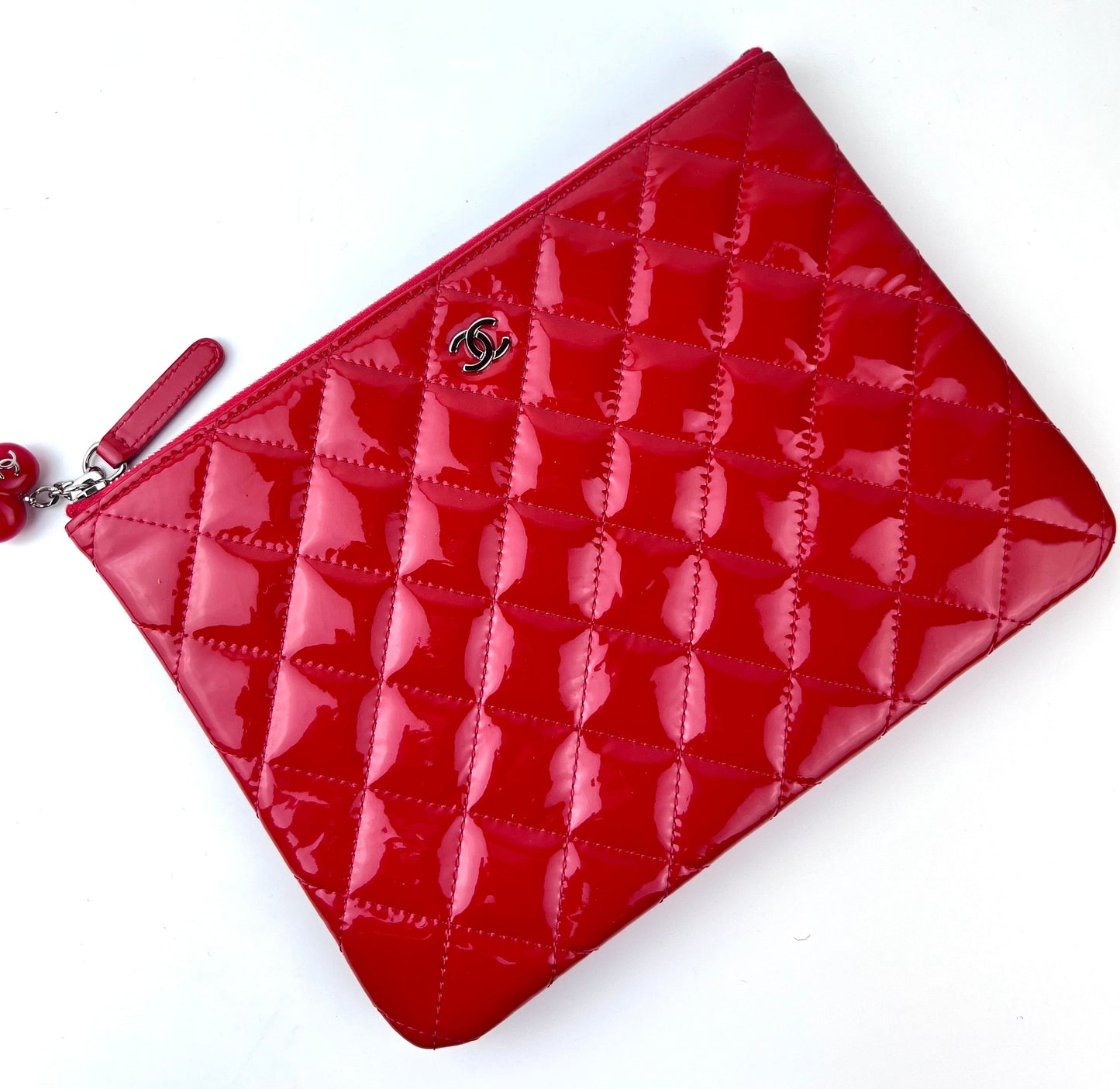 Chanel Patent Calfskin Quilted Valentine Hearts Medium O Case Red