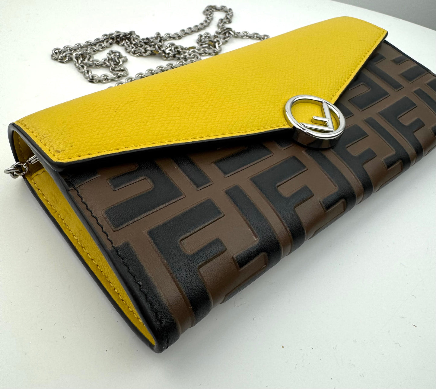 Fendi Continental Wallet with Chain in Yellow Leather