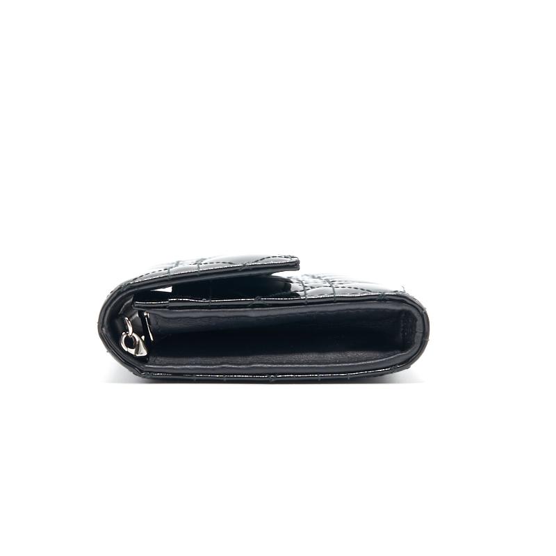 Luxury Dior Patent Leather Long Wallet with Chain Black