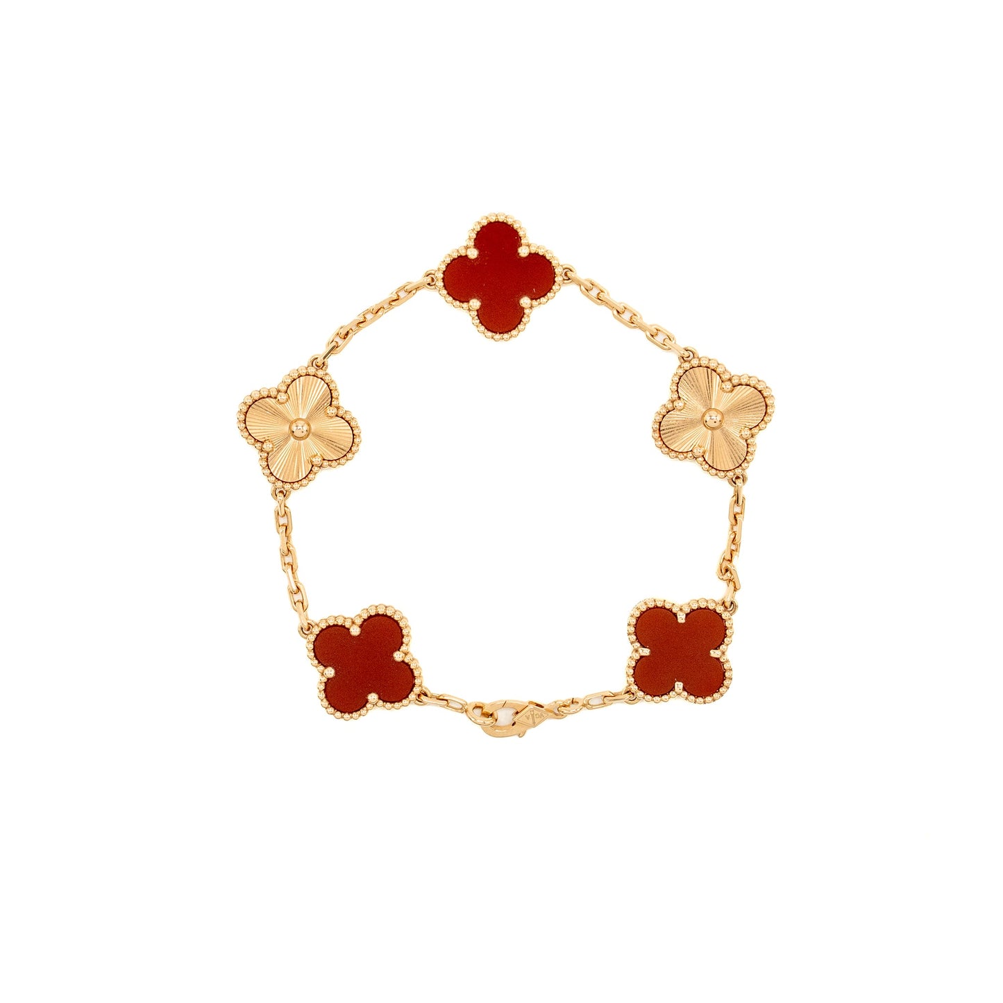 Van Cleef and Arpels Vintage Alhambra 5 motif bracelet 18K rose gold / carnelian