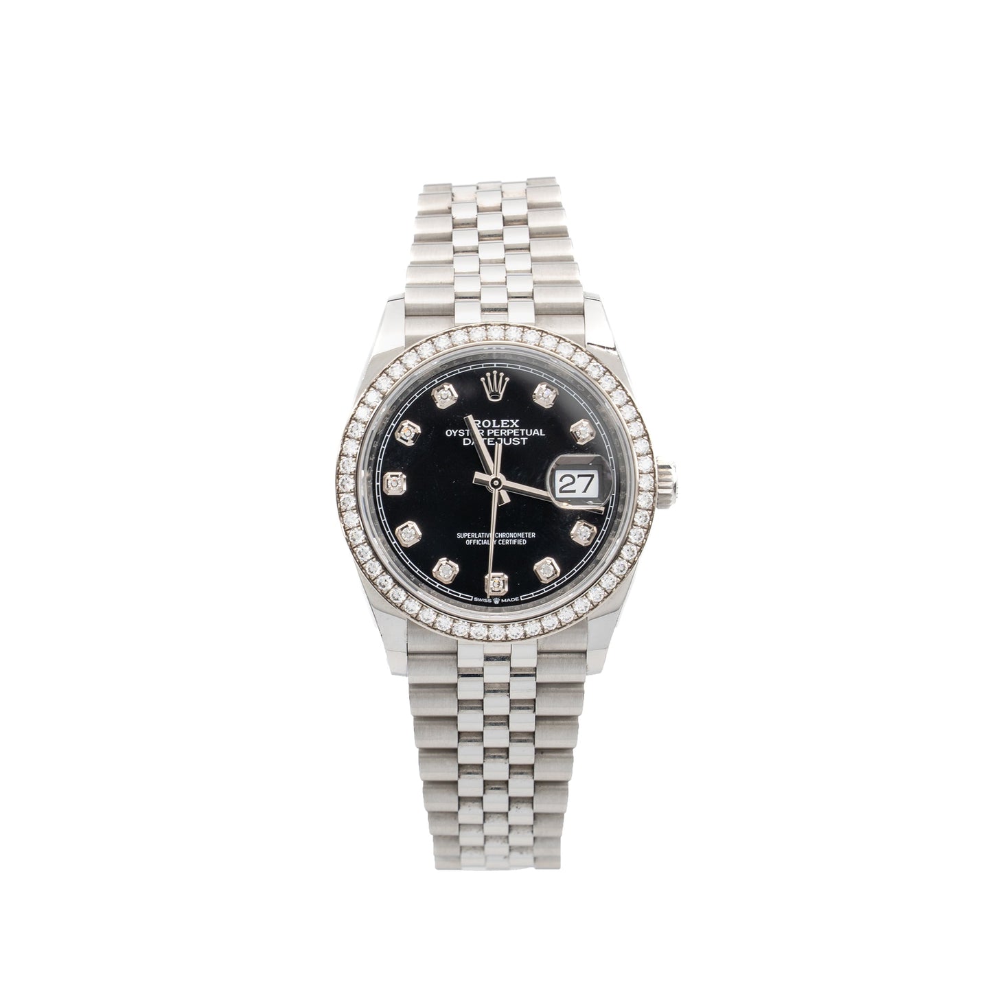 Rolex Datejust 36 Oystersteel/White Gold, Bright Black Diamond-Set Dial Jubilee Bracelet  Model: 126284RBR-0019