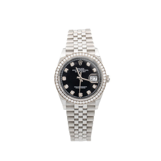 Rolex Datejust 36 Oystersteel/White Gold, Bright Black Diamond-Set Dial Jubilee Bracelet  Model: 126284RBR-0019