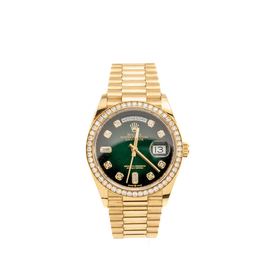 Rolex Day-Date 36 Green Ombré, Diamond-set Dial, President bracelet Yellow Gold, Diamonds M:128348RBR-0035