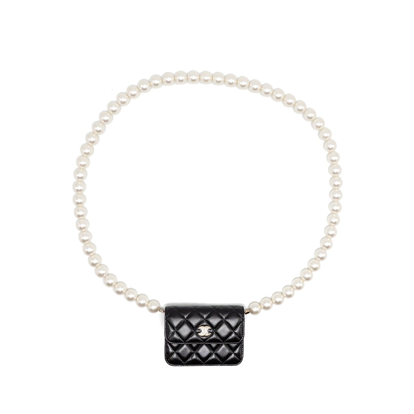 CHANEL Card Holder with Maxi Pearls Chain Lambskin Black LGHW