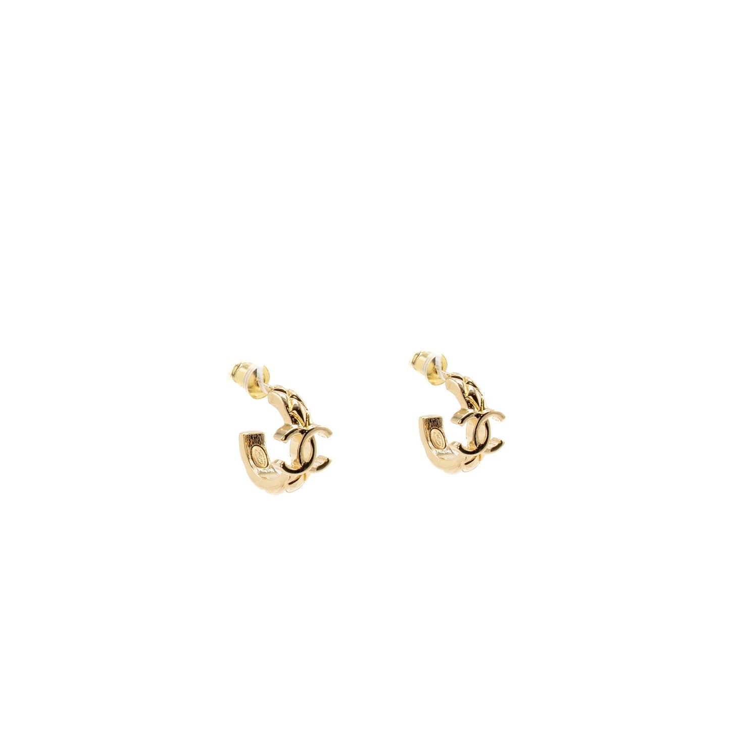 Chanel 26p mini hoop earrings quilted cc logo gold tone