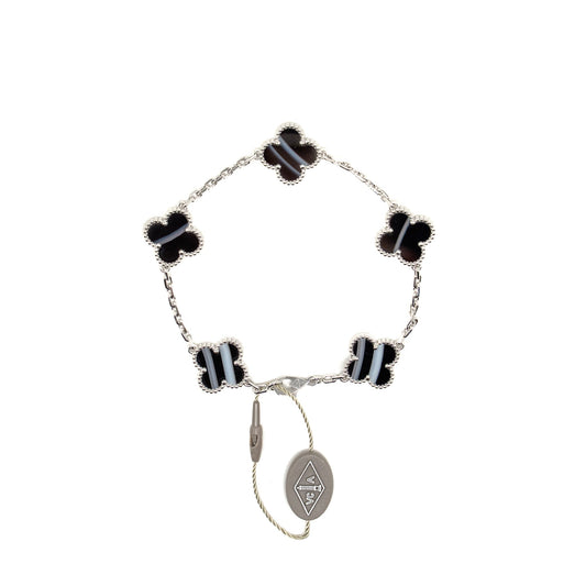 Van Cleef & Arpels Vintage Alhambra Bracelet 5 Motifs Veined Onyx White Gold