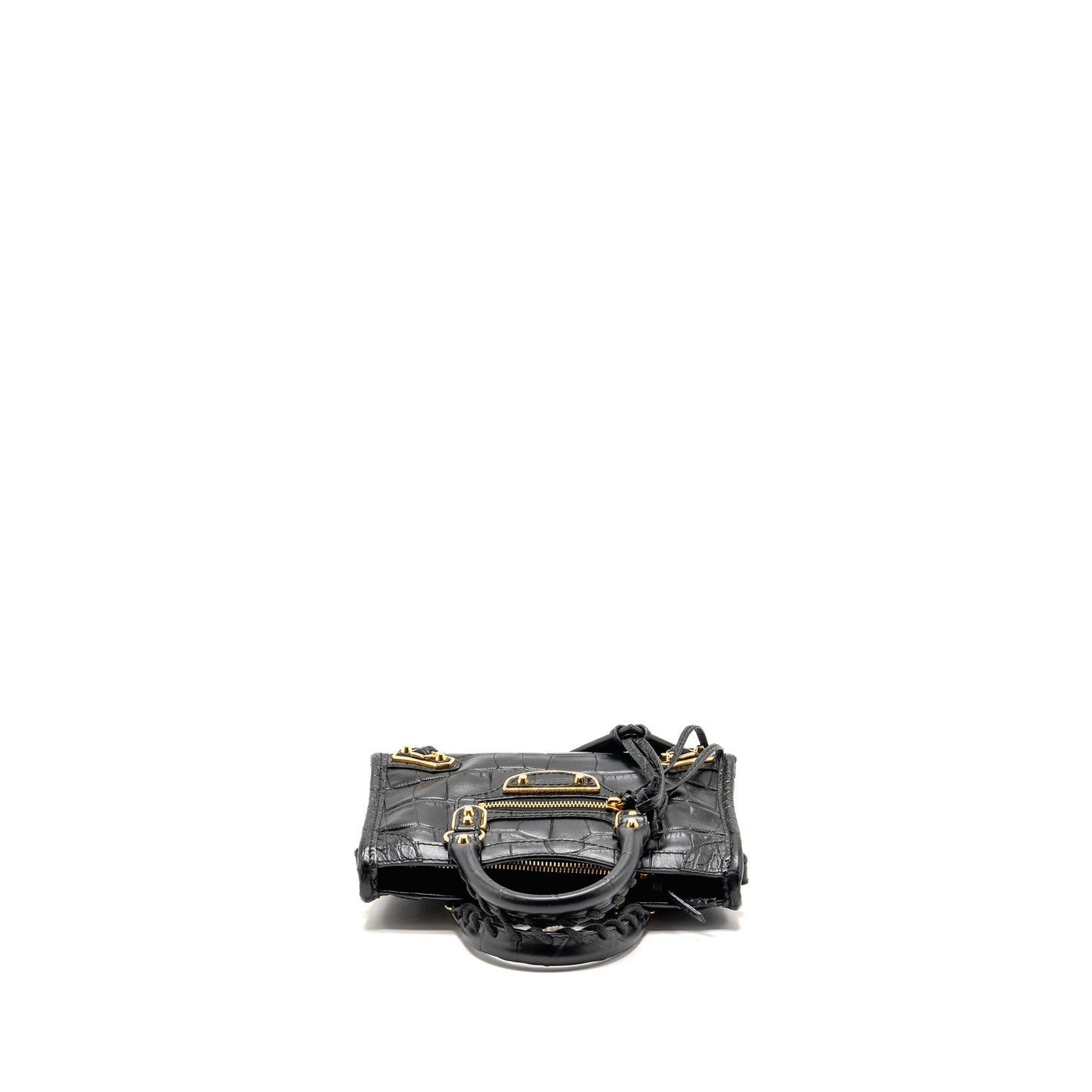 Balenciaga Nano city bag croc-embossed calfskin black GHW