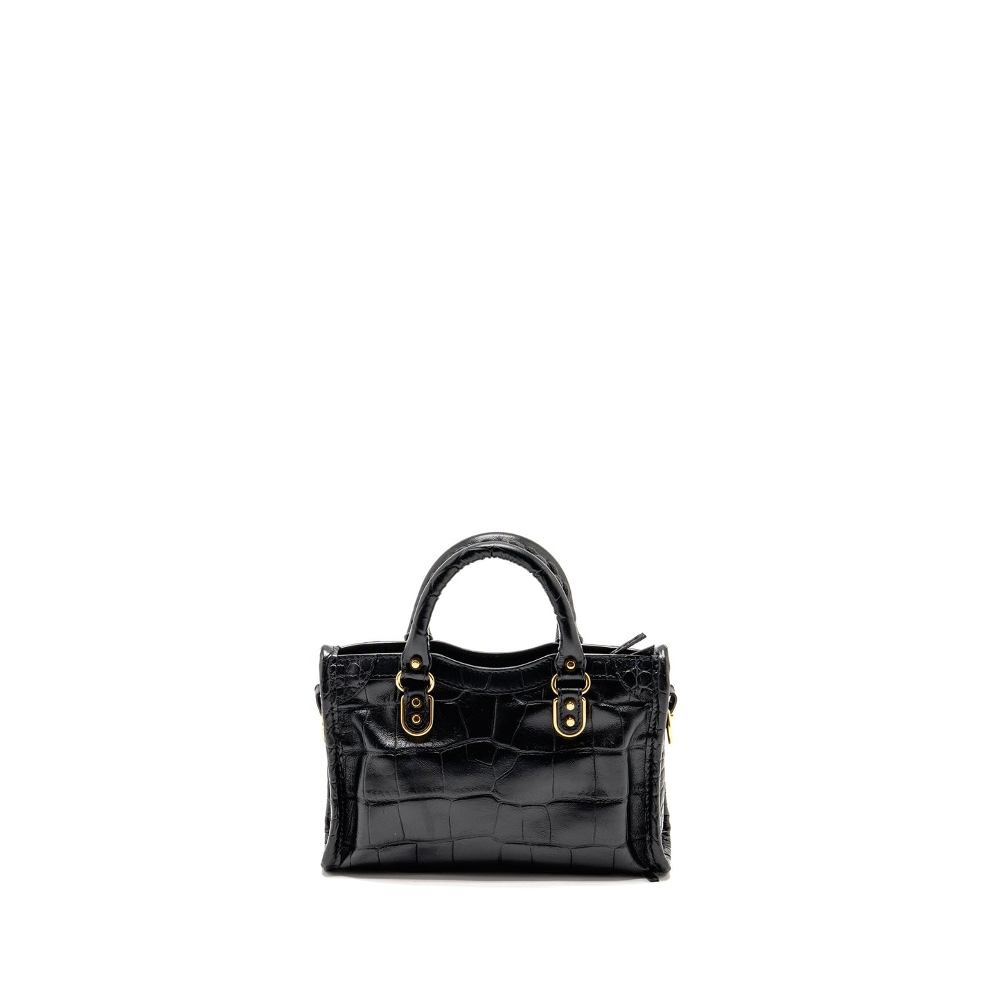 Balenciaga Nano city bag croc-embossed calfskin black GHW