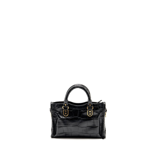 Balenciaga Nano city bag croc-embossed calfskin black GHW