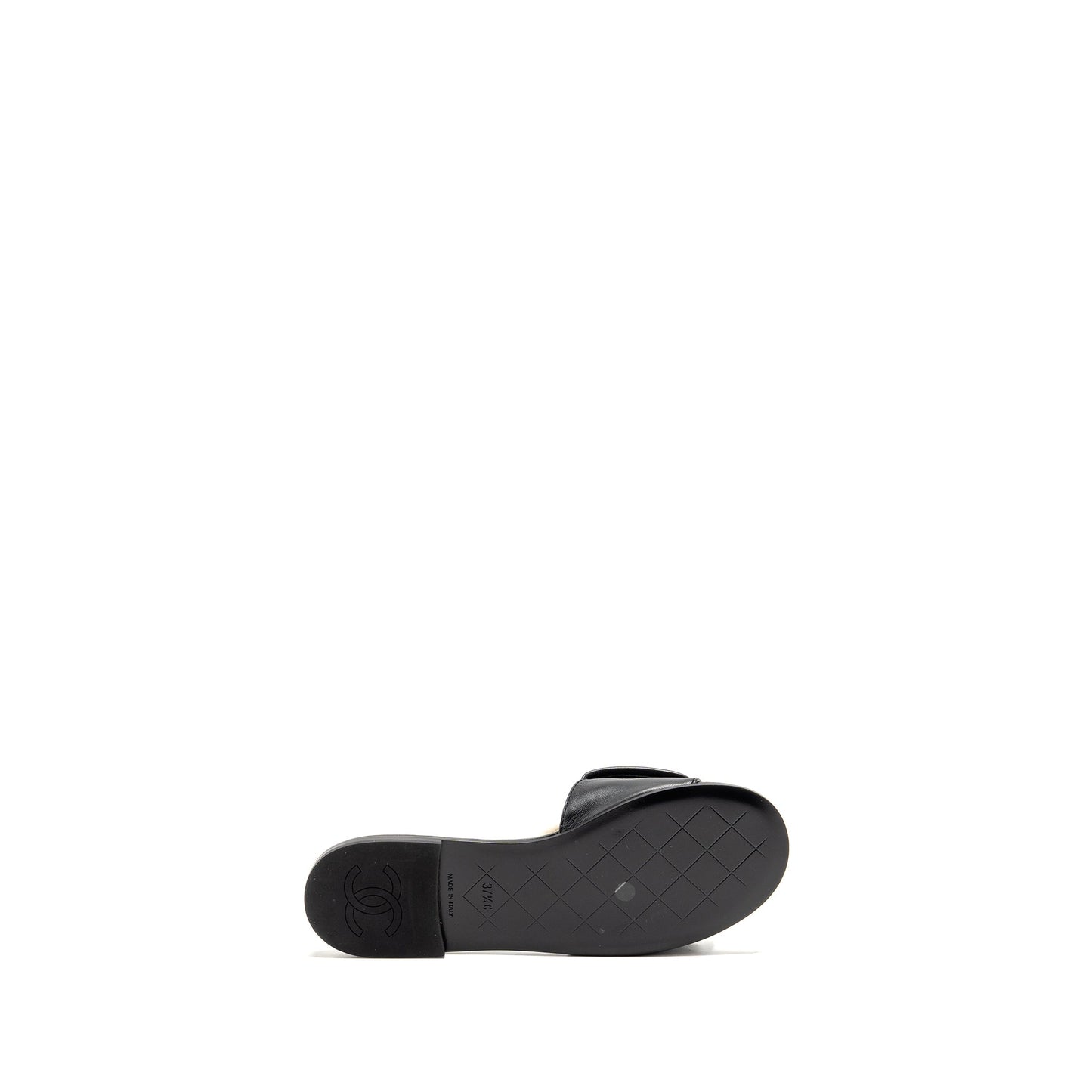 Chanel Size 37.5 Quilted CC Slide Sandals Leather Black LGHW