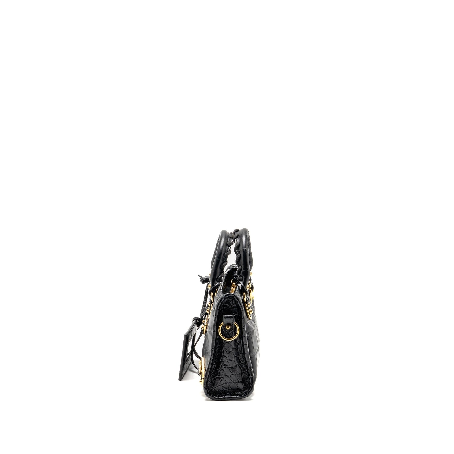 Balenciaga Nano city bag croc-embossed calfskin black GHW