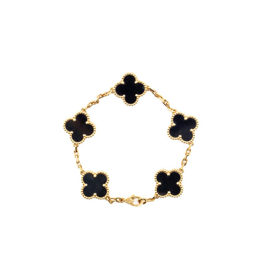 Van Cleef & Arpels Vintage Alhambra Bracelet 5 Motifs Onyx Yellow Gold
