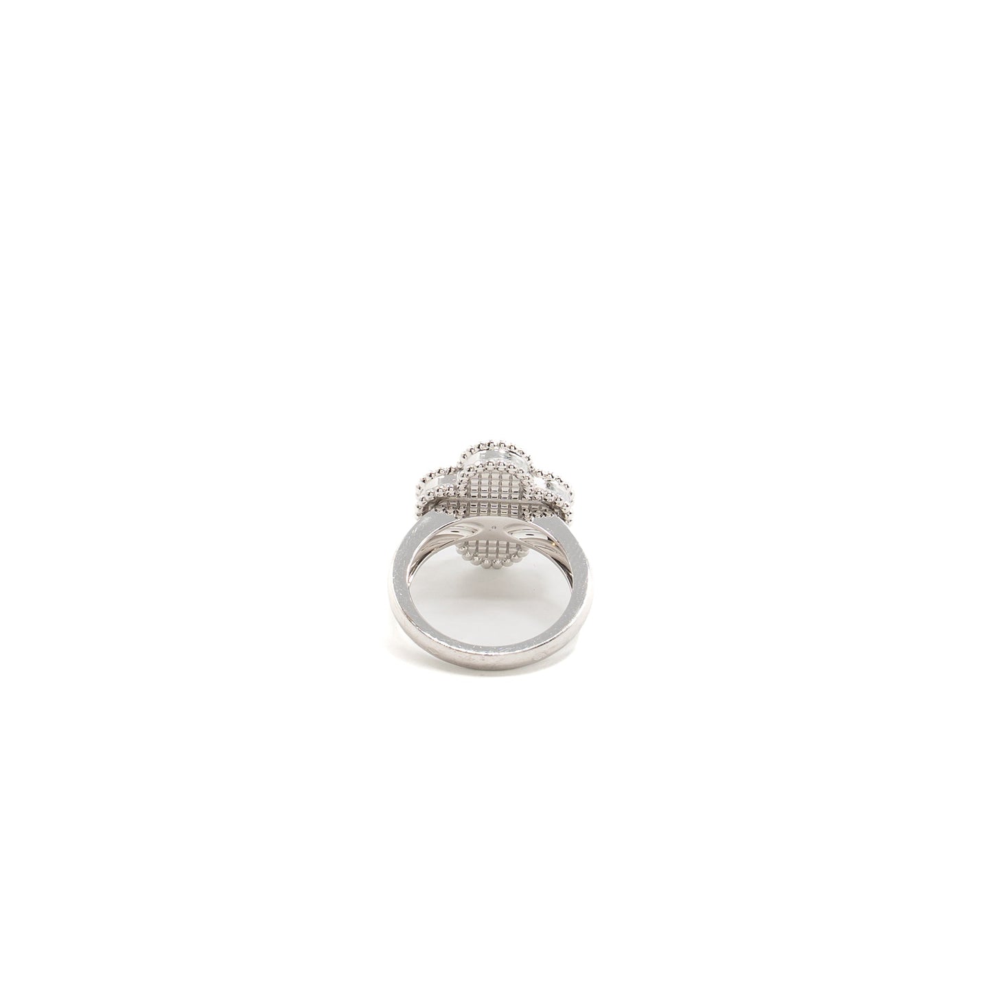 Van Cleef & Arpels Size 47 Vintage Alhambra Ring Guilloche White Gold