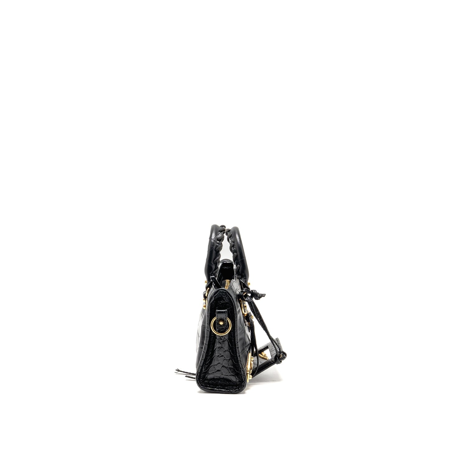 Balenciaga Nano city bag croc-embossed calfskin black GHW