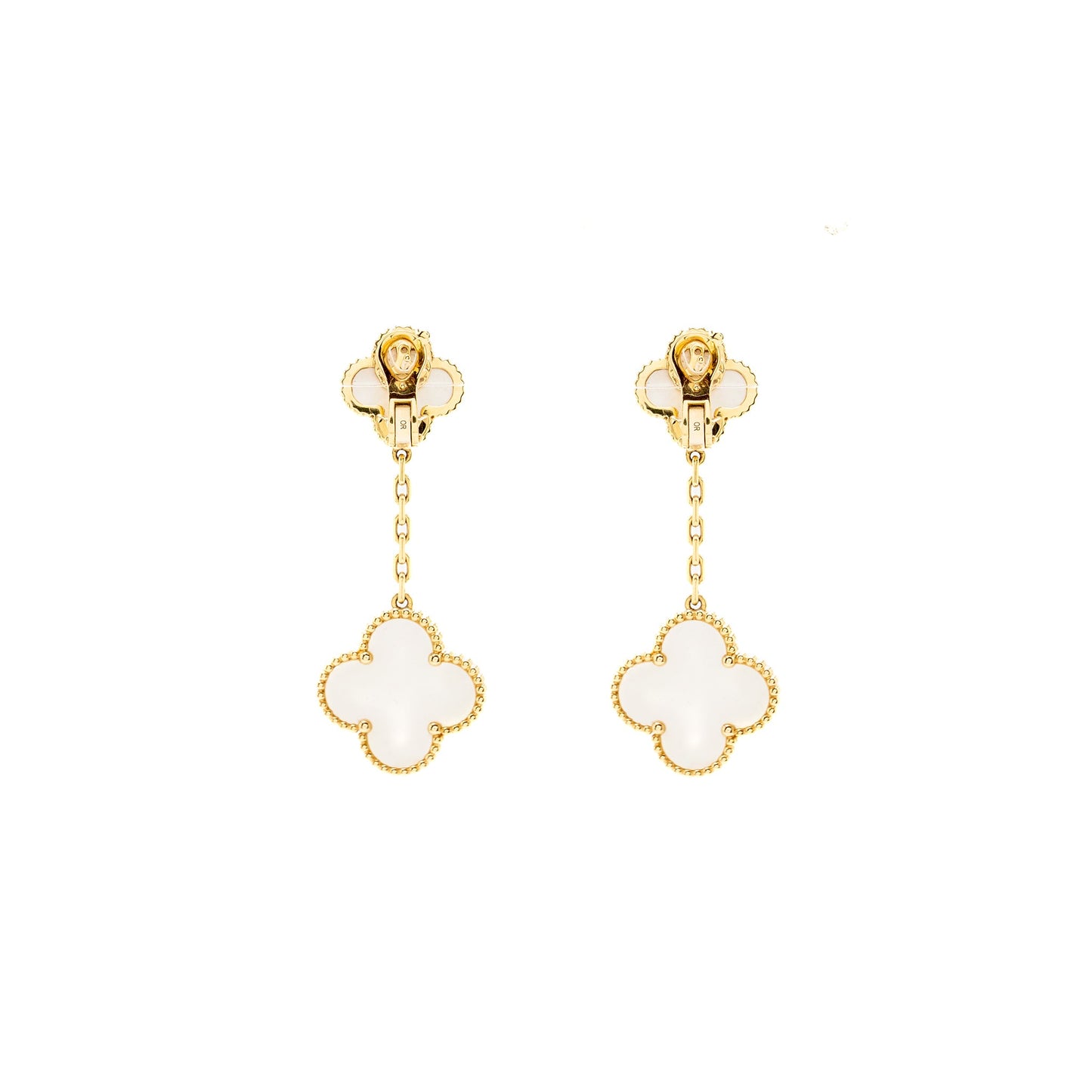 Van Cleef & Arpels Magic Alhambra 2-Motif Earrings, Yellow Gold, White Mother-of-Pearl