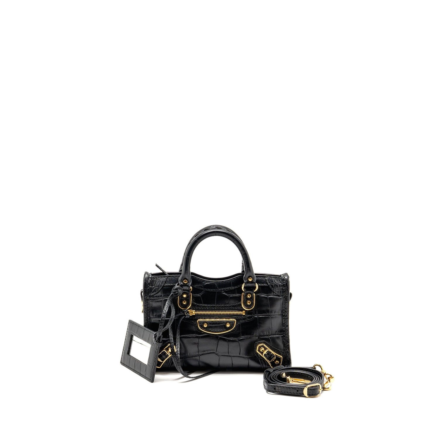 Balenciaga Nano city bag croc-embossed calfskin black GHW