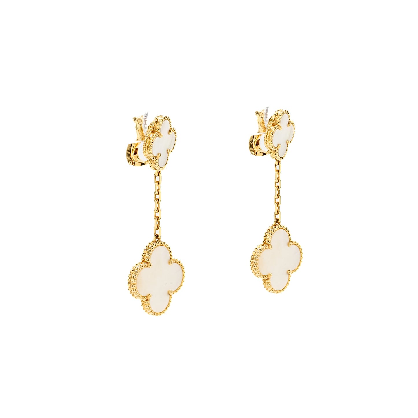 Van Cleef & Arpels Magic Alhambra 2-Motif Earrings, Yellow Gold, White Mother-of-Pearl