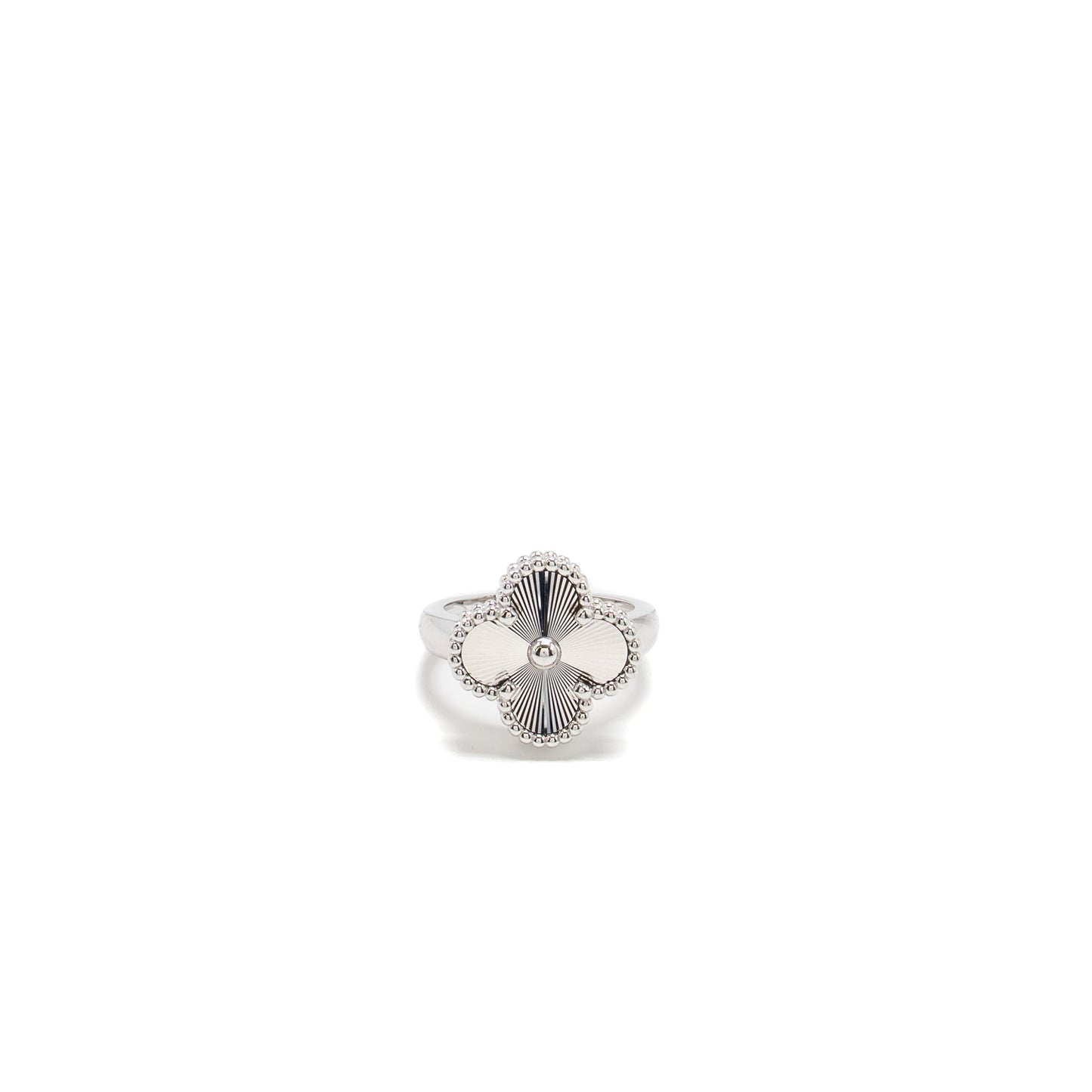 Van Cleef & Arpels Size 47 Vintage Alhambra Ring Guilloche White Gold