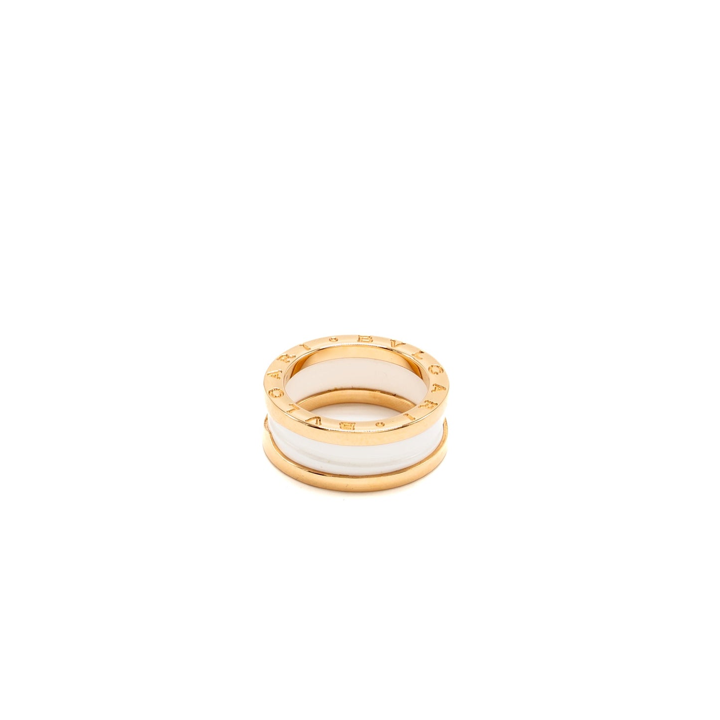 Bvlgari size 52 b zero ring two-band 18K rose gold / white ceramic spiral