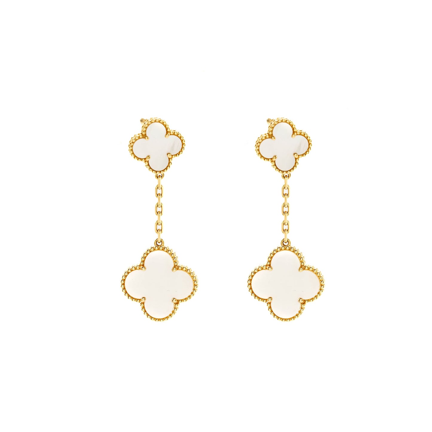 Van Cleef & Arpels Magic Alhambra 2-Motif Earrings, Yellow Gold, White Mother-of-Pearl