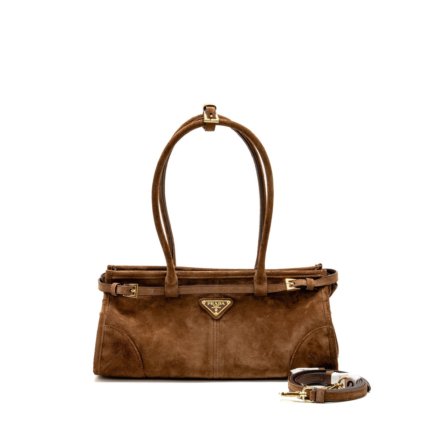 Prada Medium Bonnie handbag suede leather brown GHW