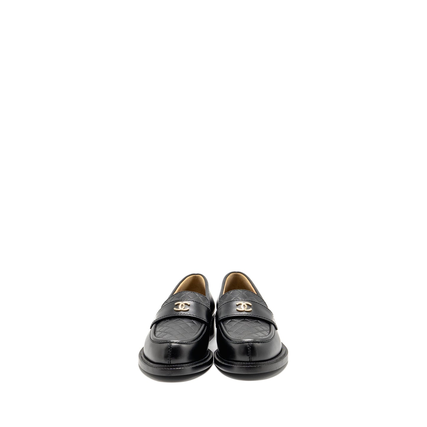 Chanel Size 37.5 CC Quilted Loafers Leather Black LGHW