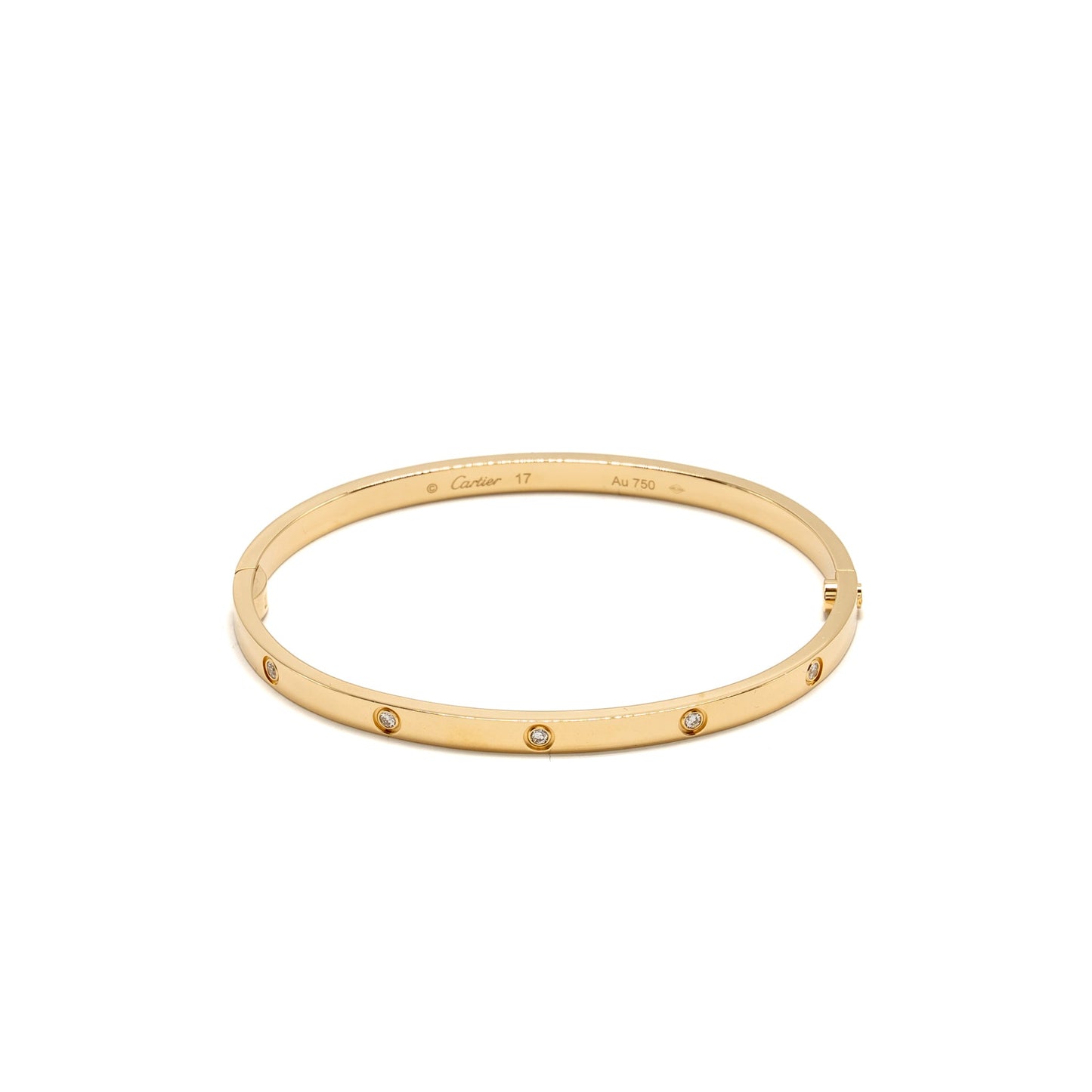 Cartier Size 17 Love Bracelet, Yellow Gold Small Model 10 Diamonds