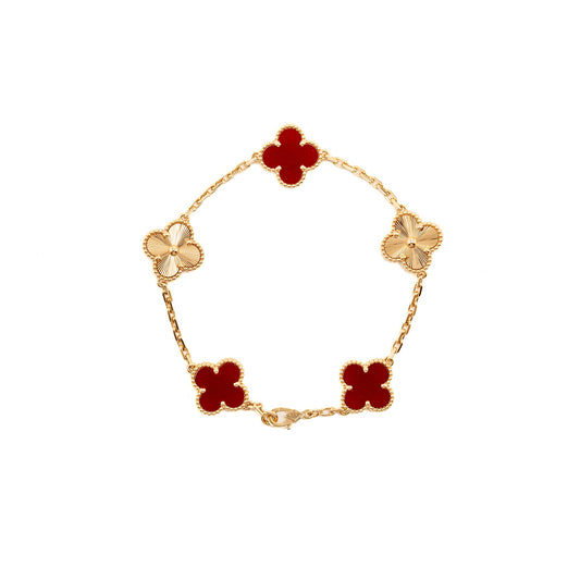 Van Cleef & Arpels Vintage Alhambra bracelet, 5 Motifs, Rose Gold/Carnelian
