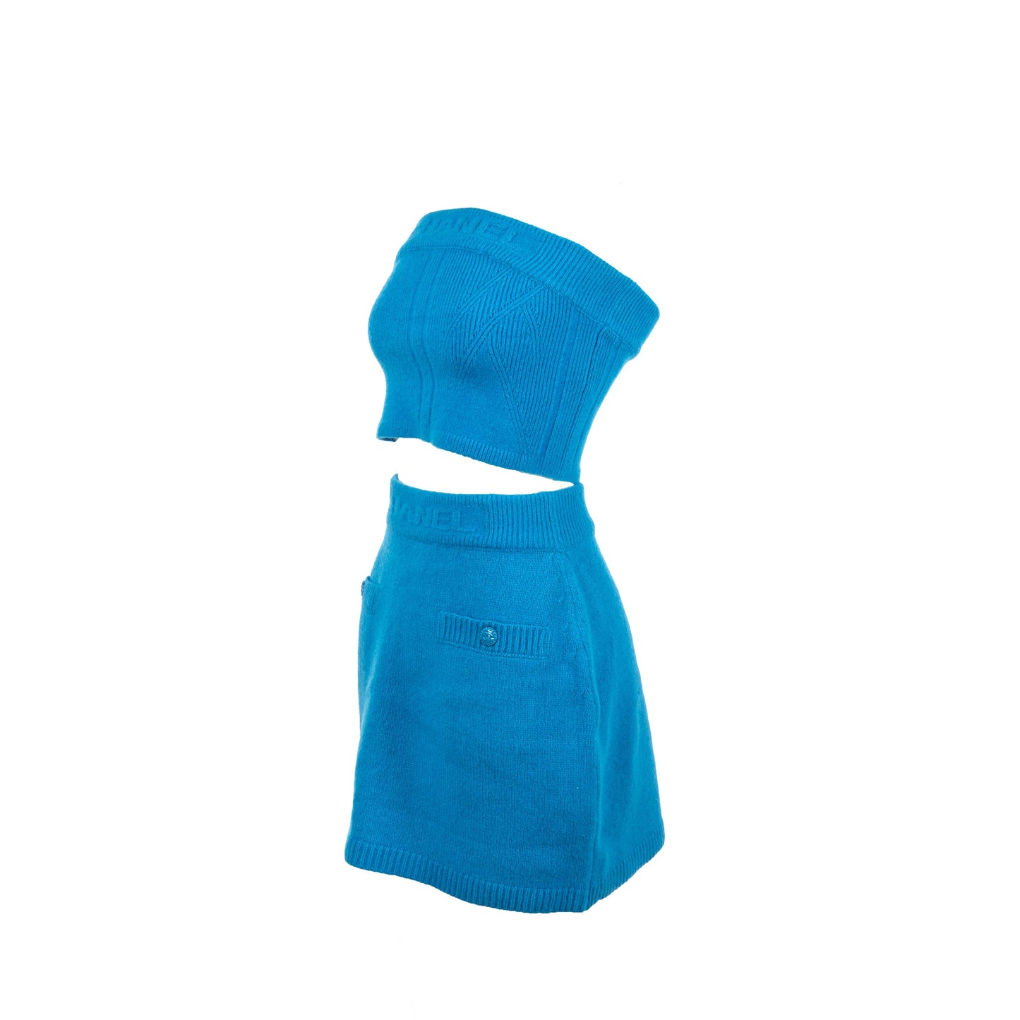 Chanel size 34 top and bottom set wool/ silk/ cashmere blue