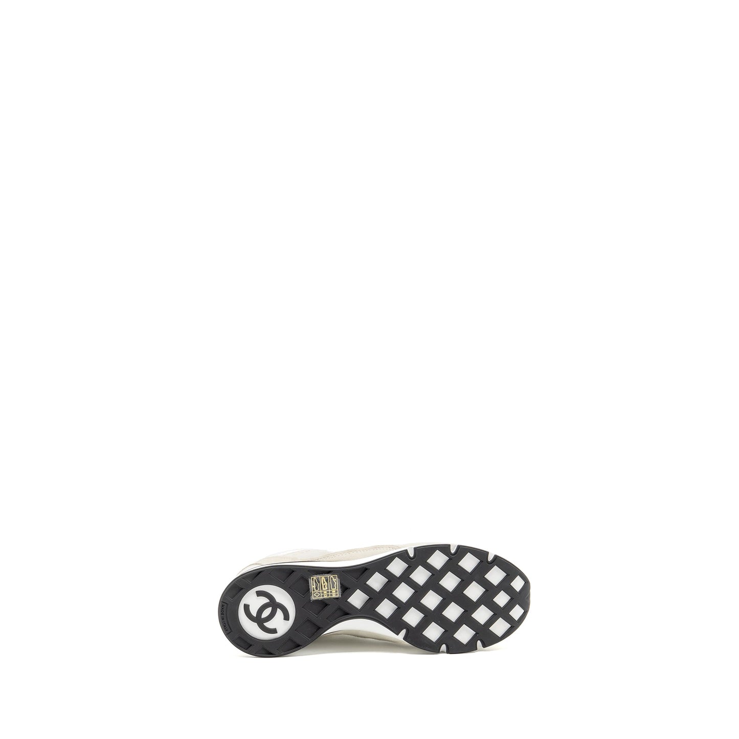 Chanel Size 36.5 CC Logo Sneaker Suede/Nylon/Calfskin White/Grey/Black