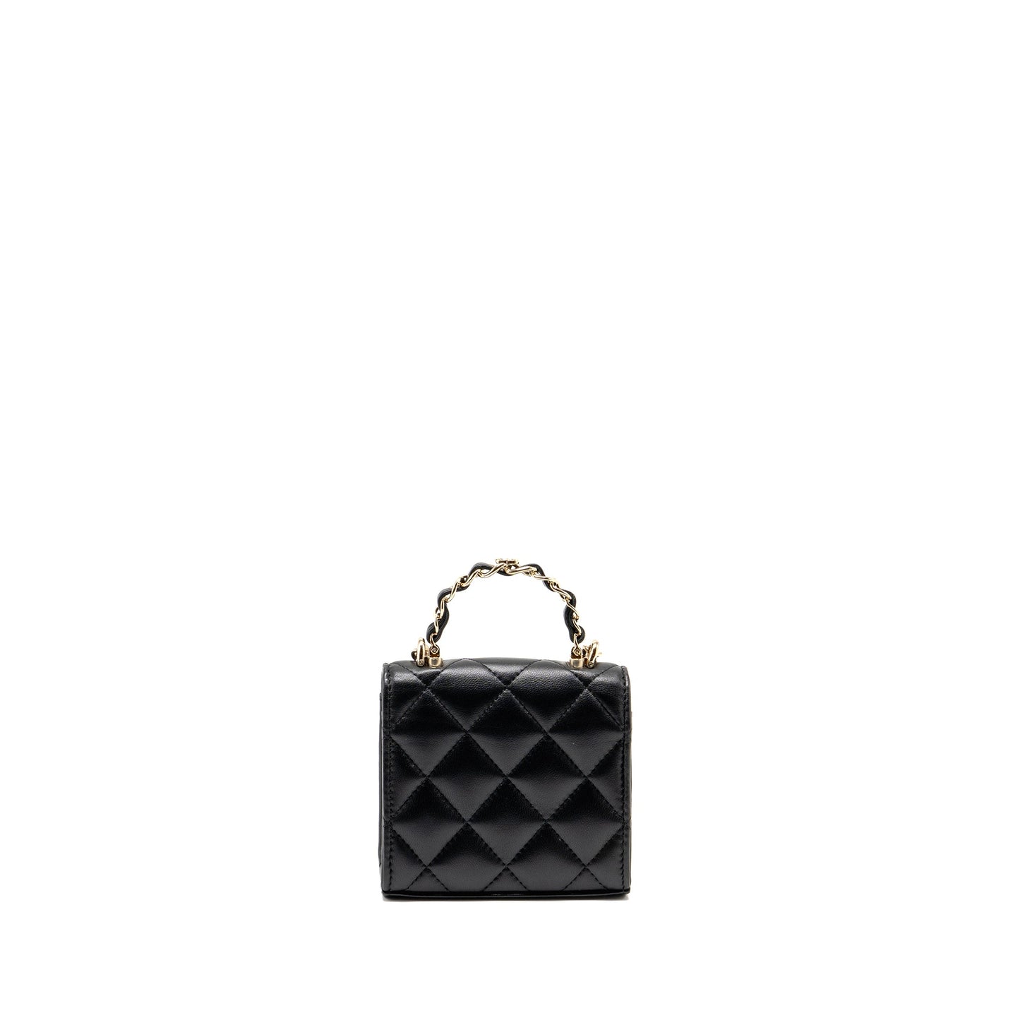 Chanel Detailed Top Handle Mini Clutch with Chain Lambskin Black LGHW (Microchip)