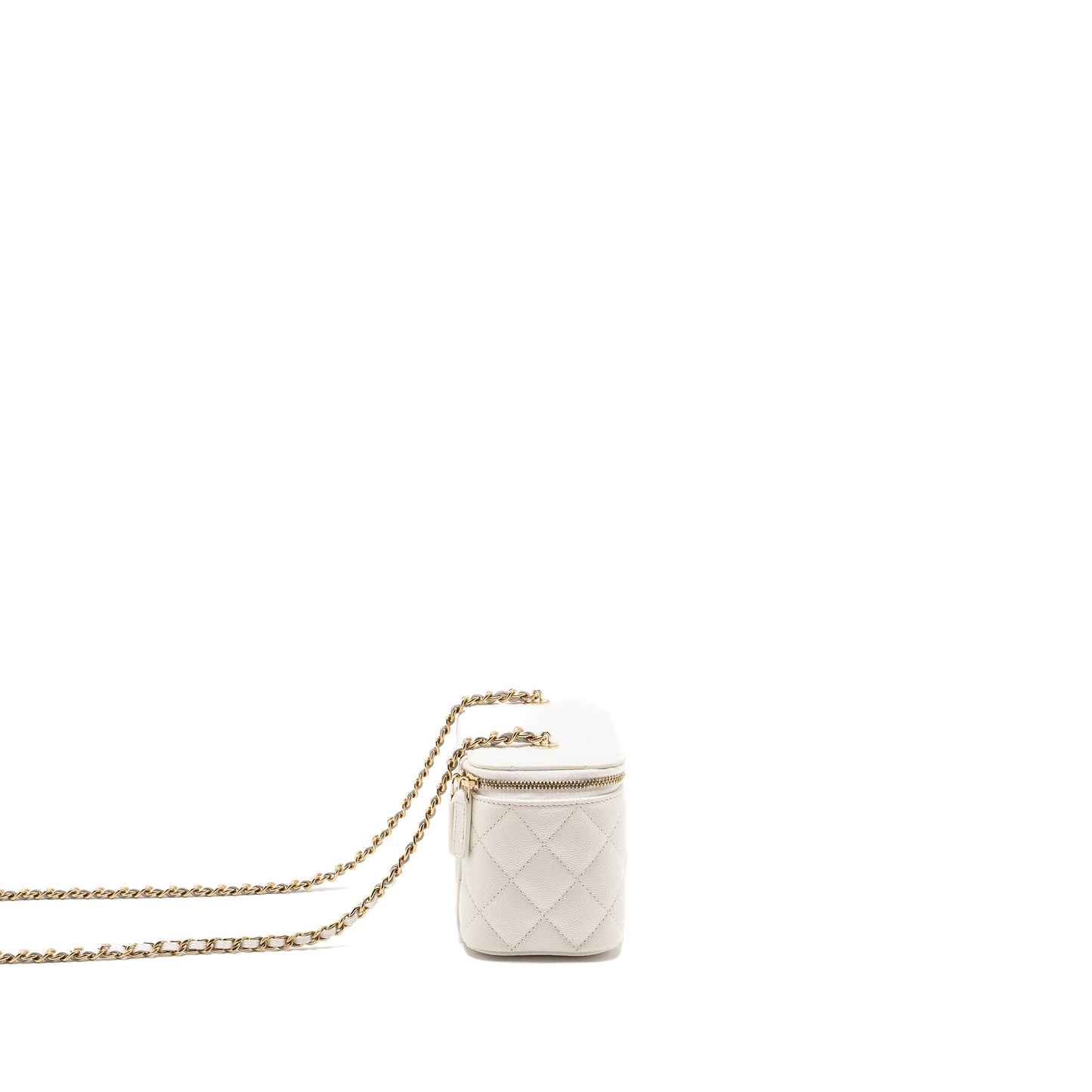 Chanel Long Vanity with Chain Caviar White LGHW (Microchip)