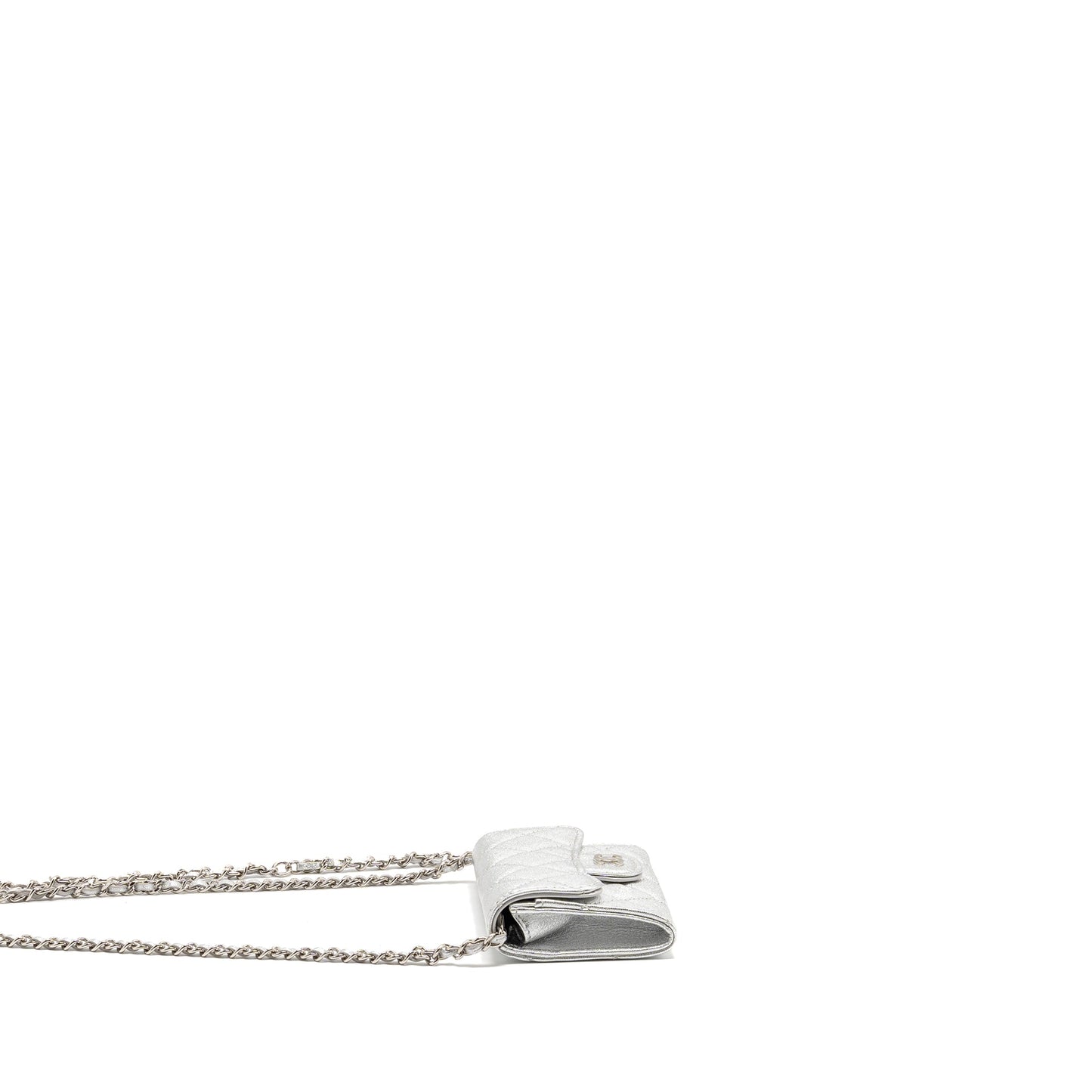 Chanel mini flap belt bag lambskin silver SHW