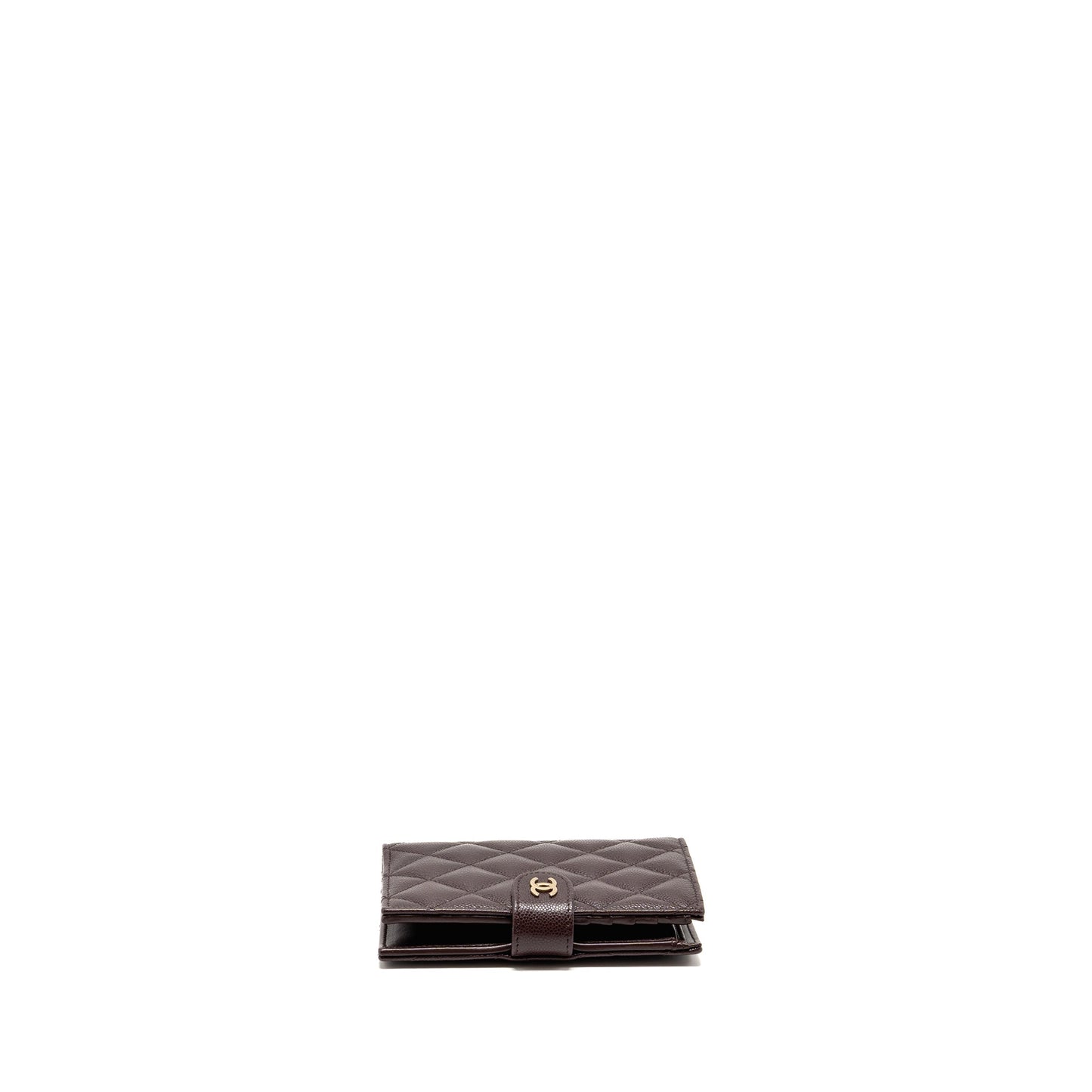 Chanel Quilted Travel Passport Holder Shiny Grained Calfskin Dark Brown LGHW (Microchip)