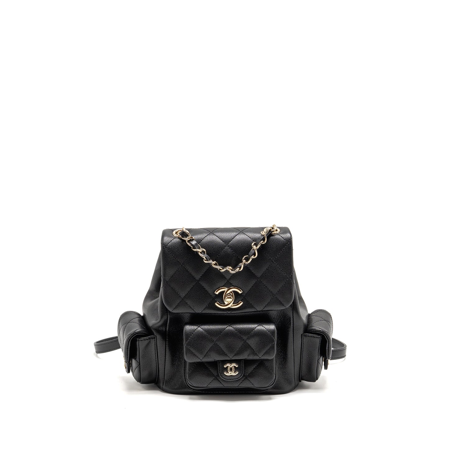 Chanel Triple Pocket Backpack Caviar Black LGHW (Microchip)