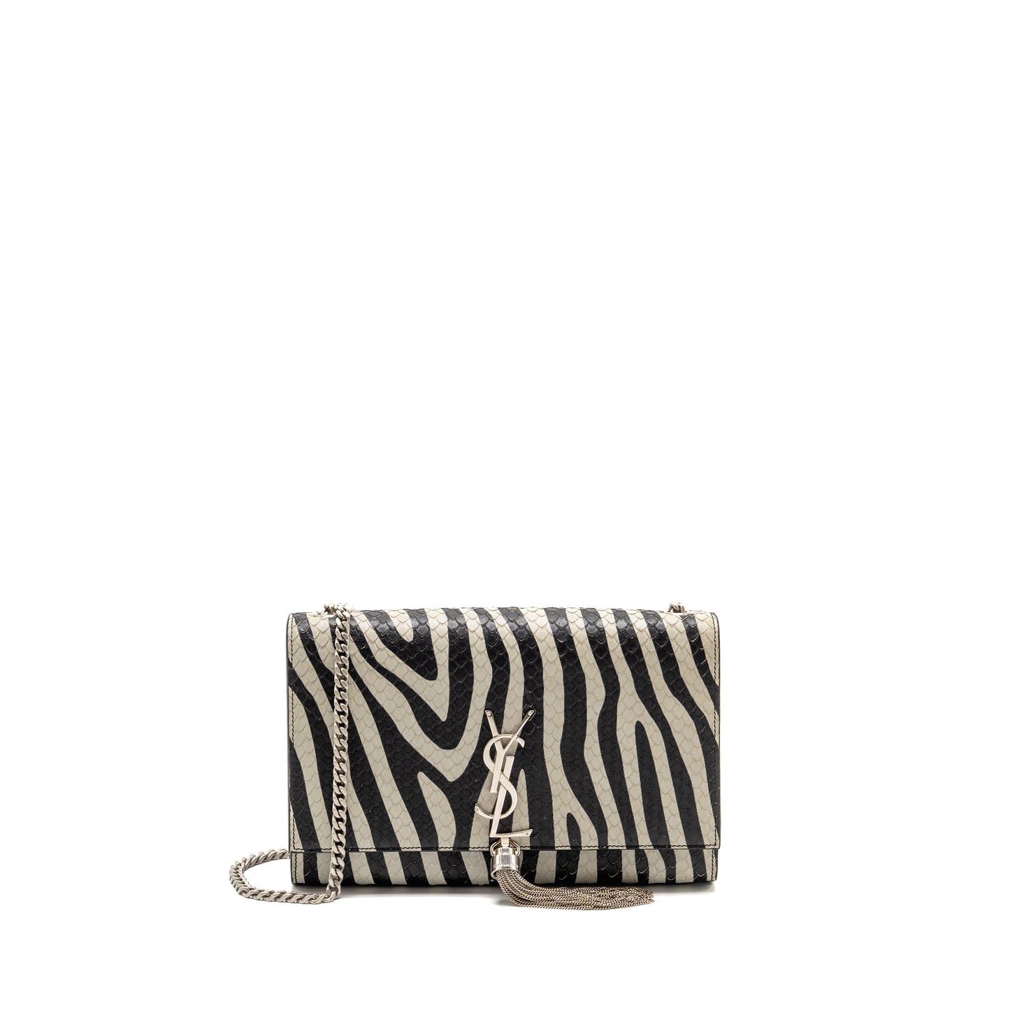 Saint Laurent/YSL Medium Kate Shoulder Bag with Tassel Embossed Leather Black/White SHW
