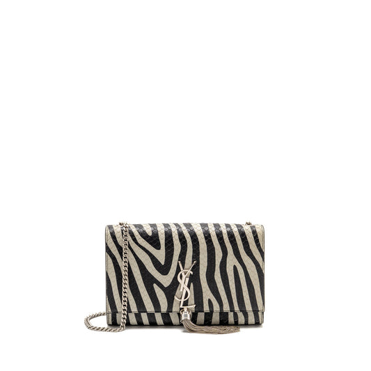 Saint Laurent/YSL Medium Kate Shoulder Bag with Tassel Embossed Leather Black/White SHW