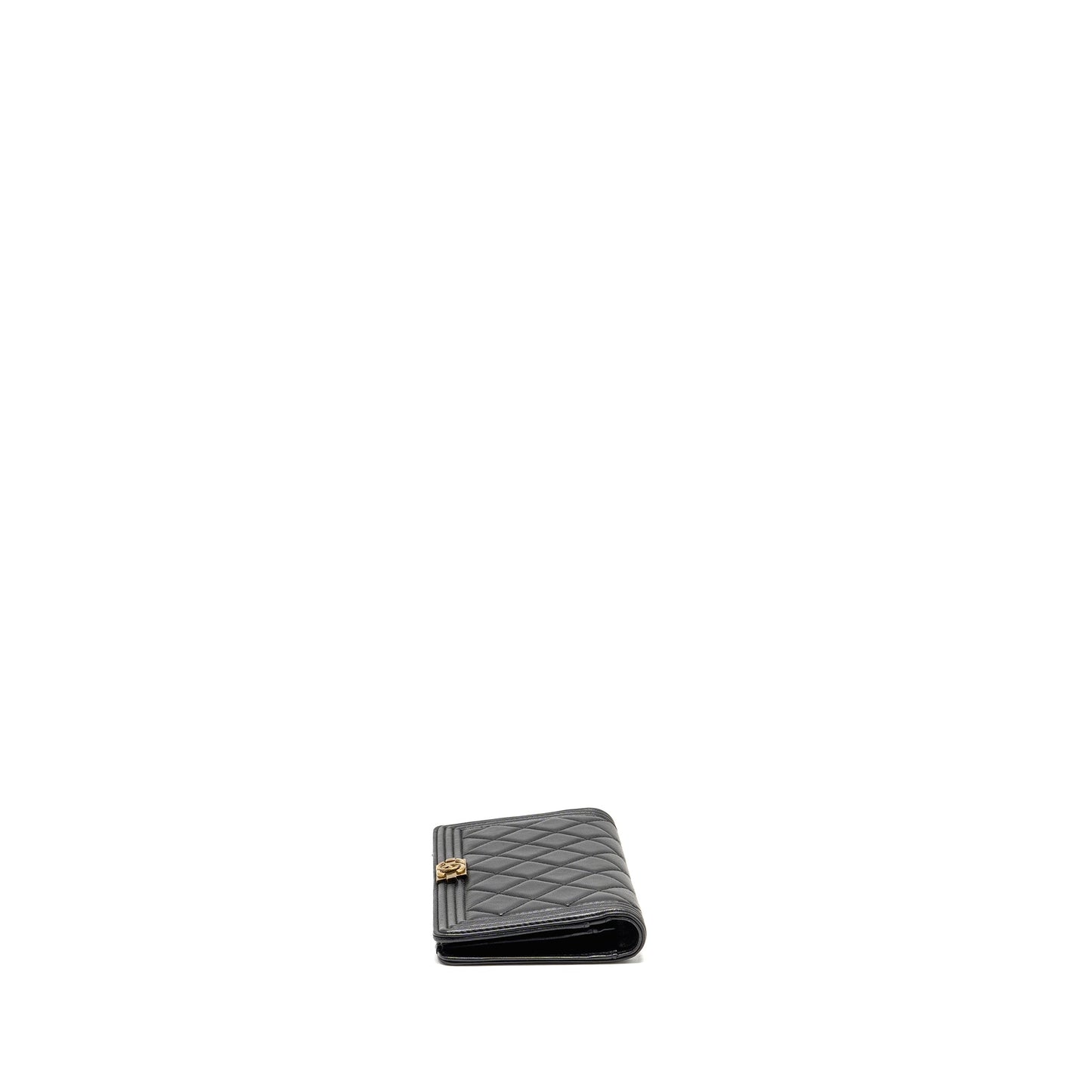 Chanel Boy Bifold Long Wallet Lambskin Black GHW