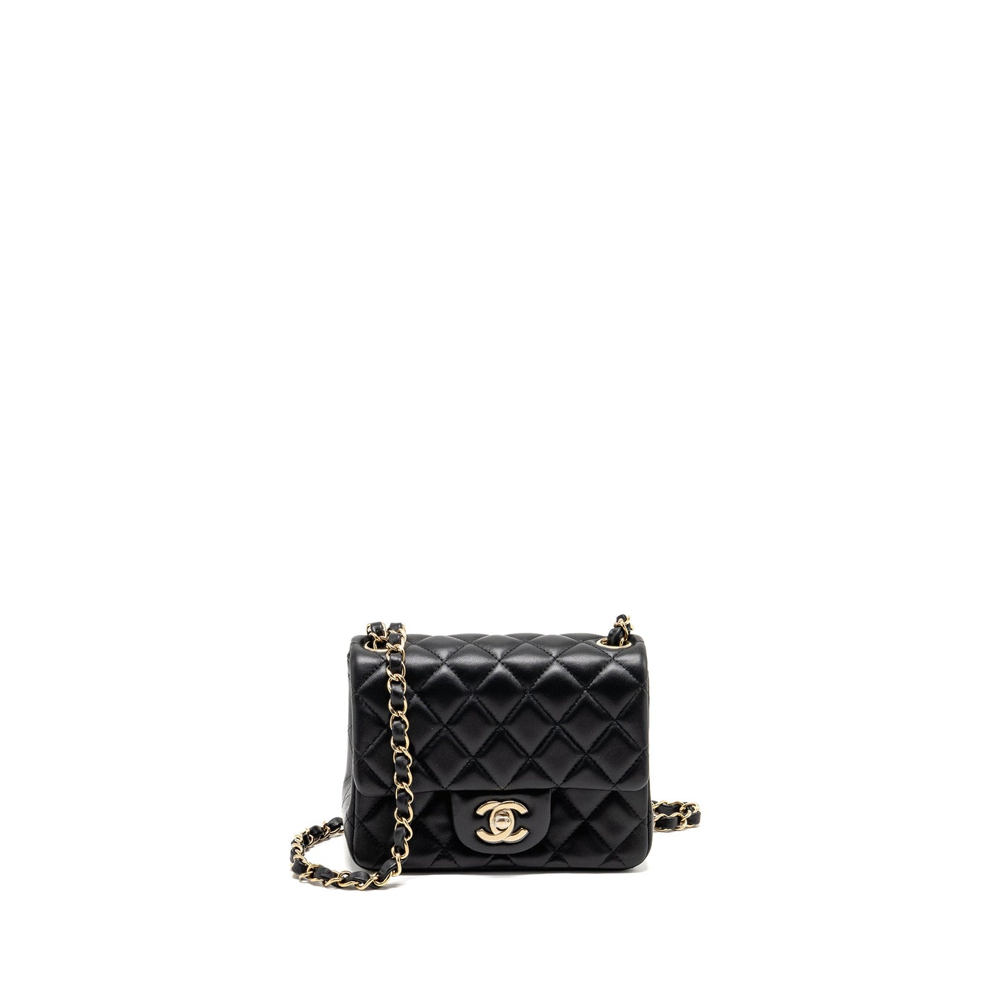 Chanel Classic mini square flap bag lambskin black LGHW (Microchip)