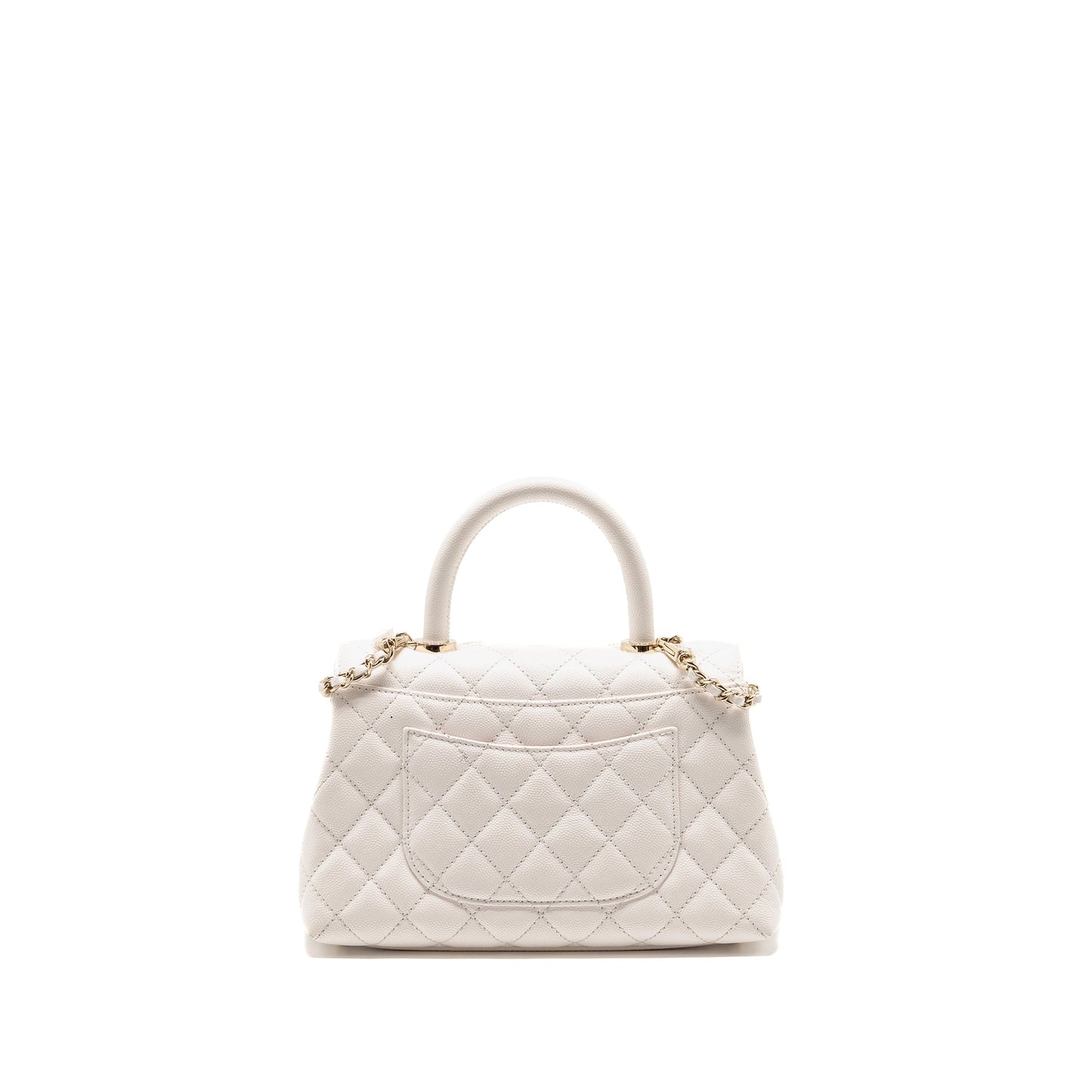 Chanel Small Coco Handle Caviar White LGHW (Microchip)
